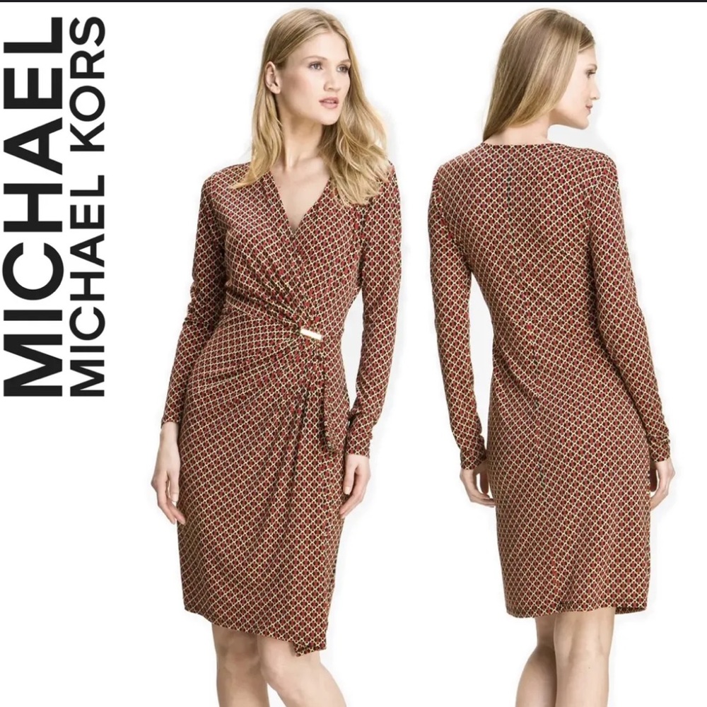 Michael Michael Kors XL Equestrian Horse Bit Jersey Knit Faux Wrap Dress - Picture 2 of 9